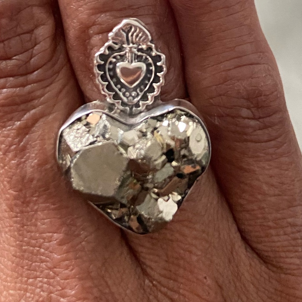Frida Silver Heart Statement Ring 925 real stone adjustable one size fits all